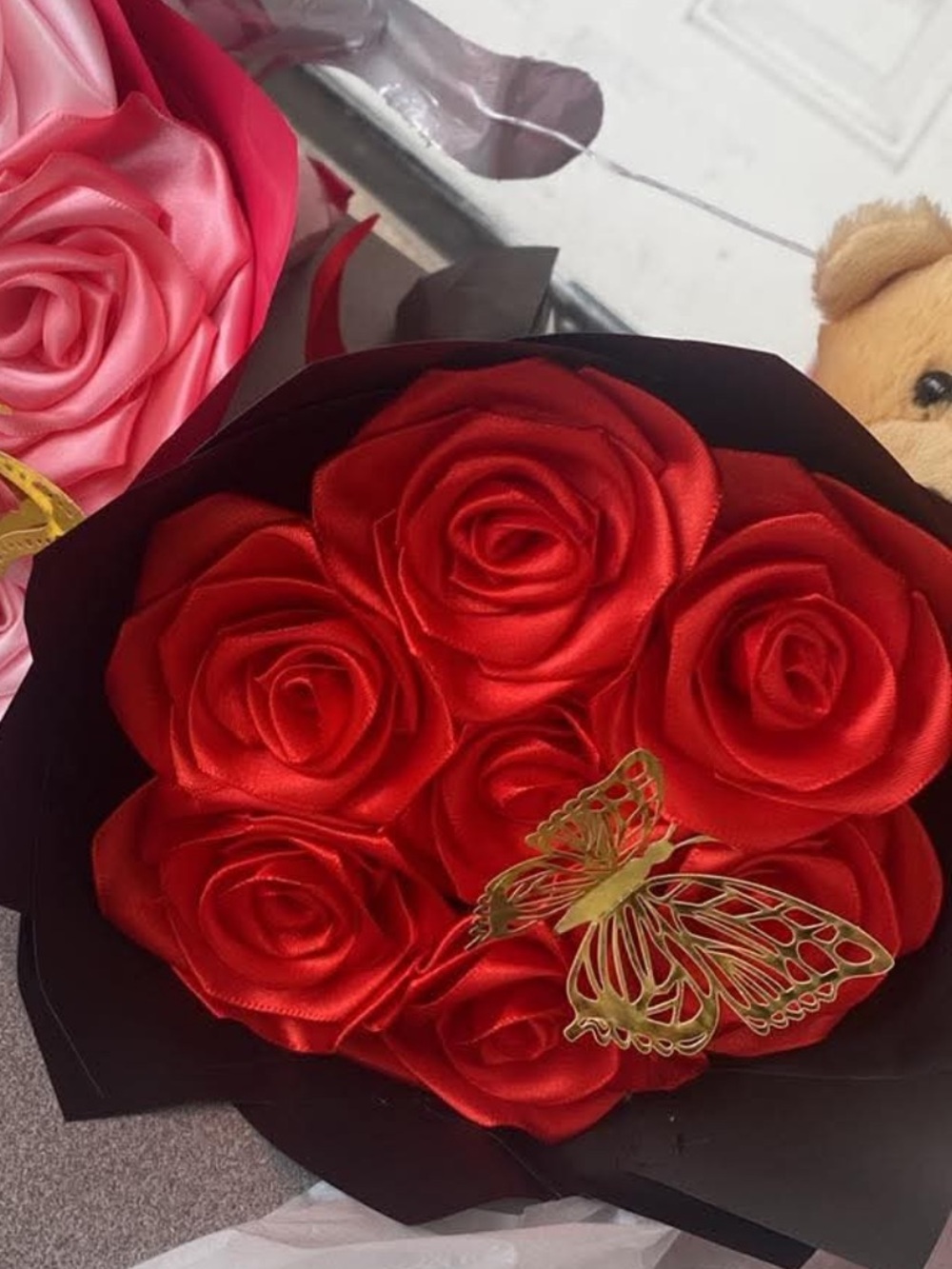 Red Satin Rose Bouquet Accessory - Unbranded